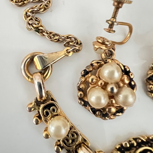 Vintage Barclay Necklace & Earrings Jewelry Set Faux Pearls Golden Tone Rare - Picture 3 of 11